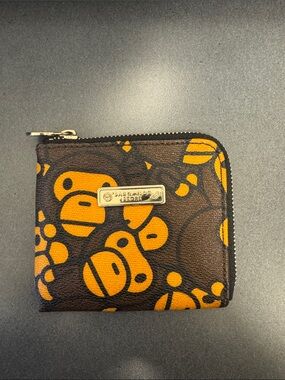 BAPE Wallet with Orange Monkey Pattern - Zip Coin Pouch